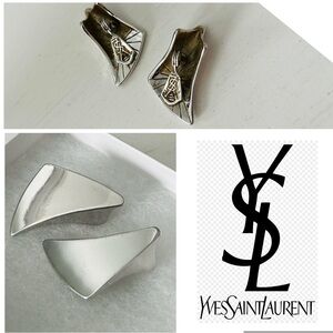 Yves Saint Laurent Silver Geometric Clip-On style pierced Earrings Vintage